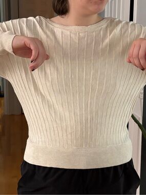 RW&CO. Cream Ribbed Crew Neck Sweater